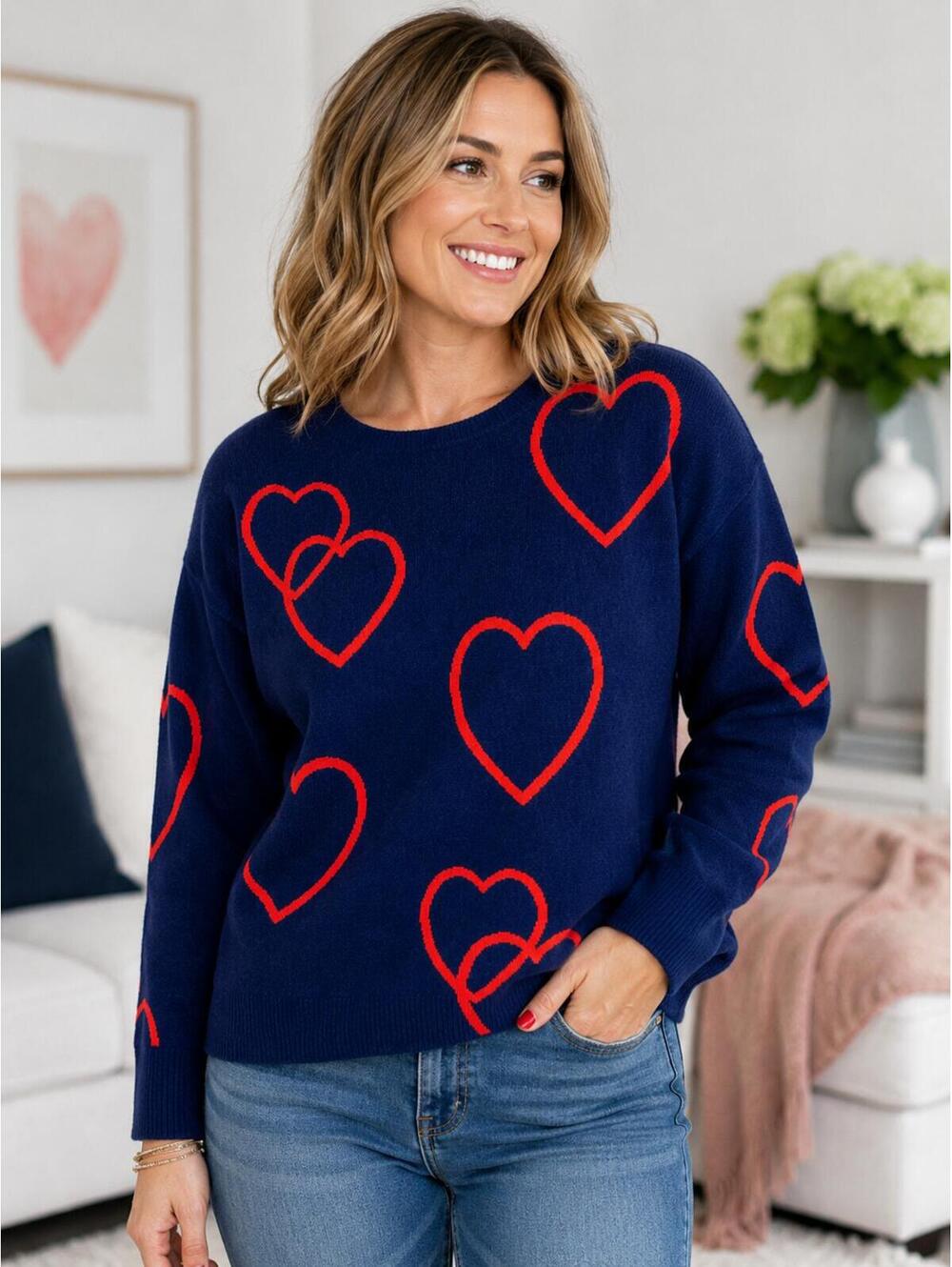 Philosophy Republic Clothing Heart Sweater Navy Knit Pullover Size Small